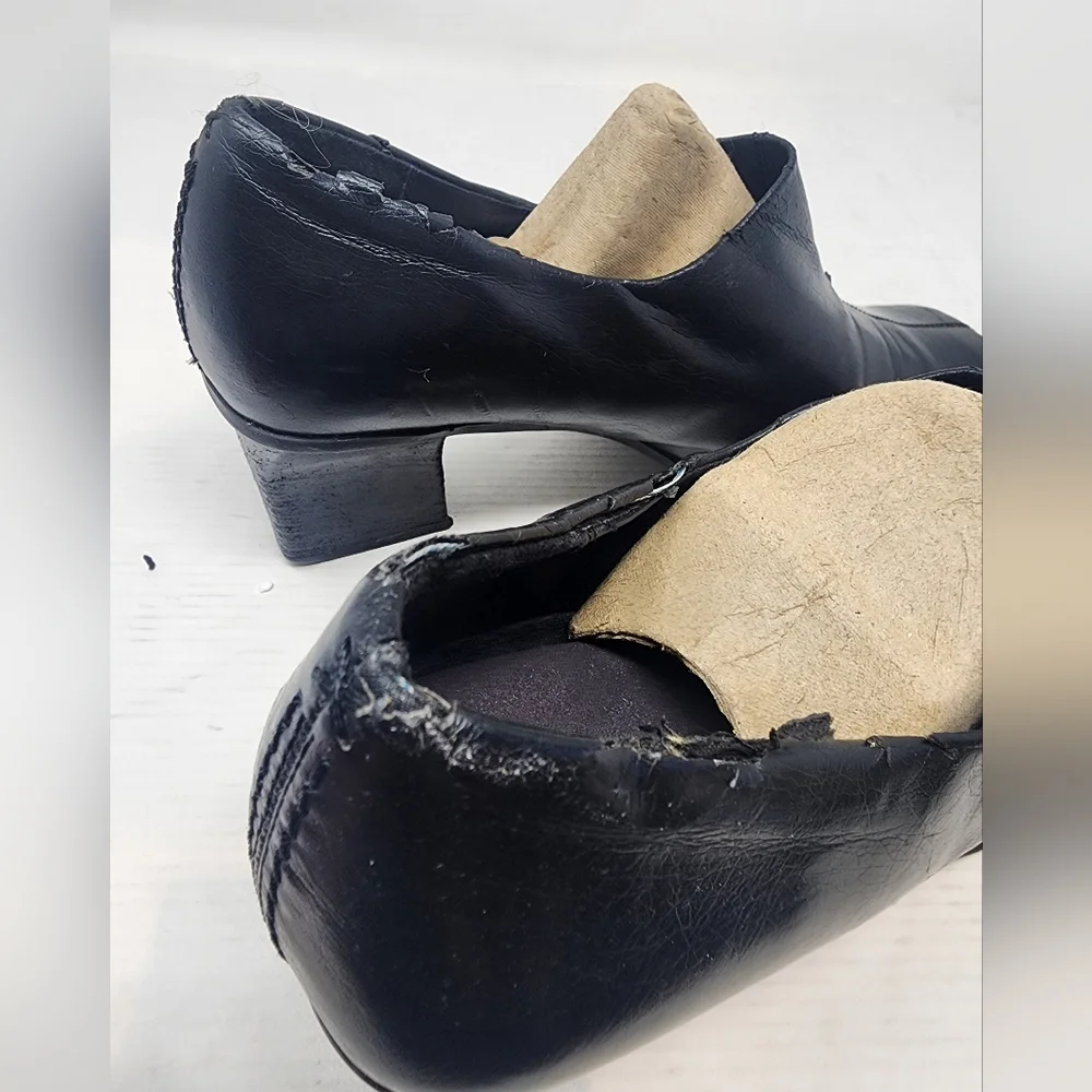 Vintage‎ Black Liz Claiborne Flex Leather Block Heels Comfy Work Shoes Size 8.5